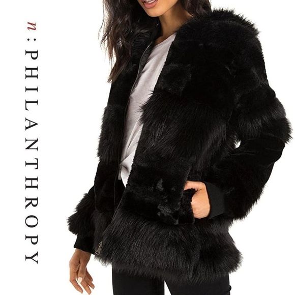 N:PHILANTROPHY Woman’s Harlan Faux Fur Black Cat Jacket NWT Size Small - Picture 2 of 6